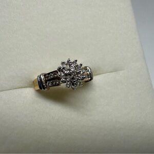 10k Gold Cluster Diamond Vintage Art Deco Style Engagement Ring Size 5.75, 3.59g